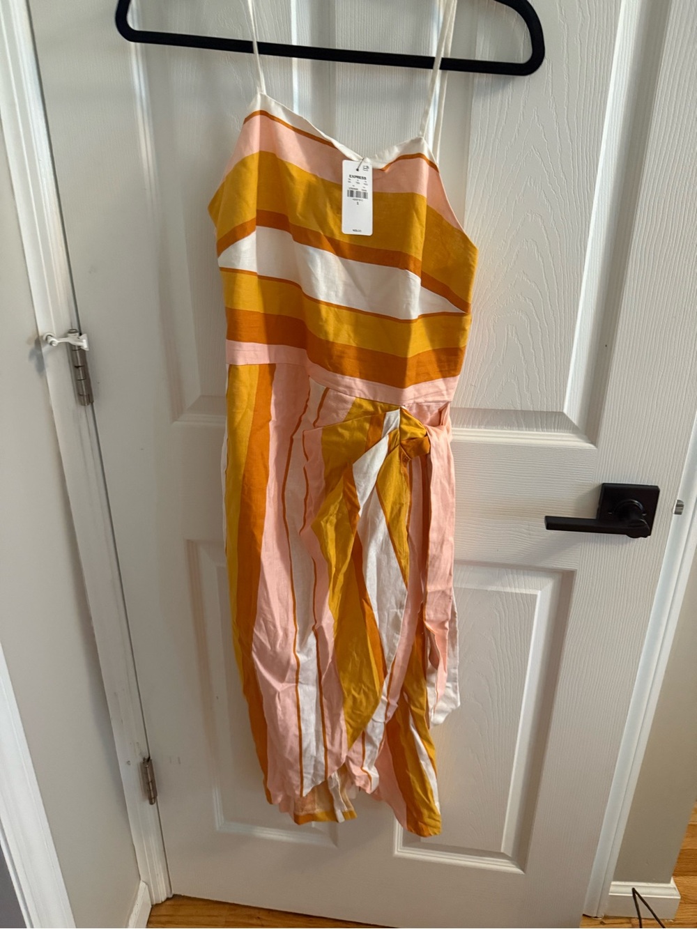 Express Striped Spaghetti Strap dress in Yellow, Pink, White